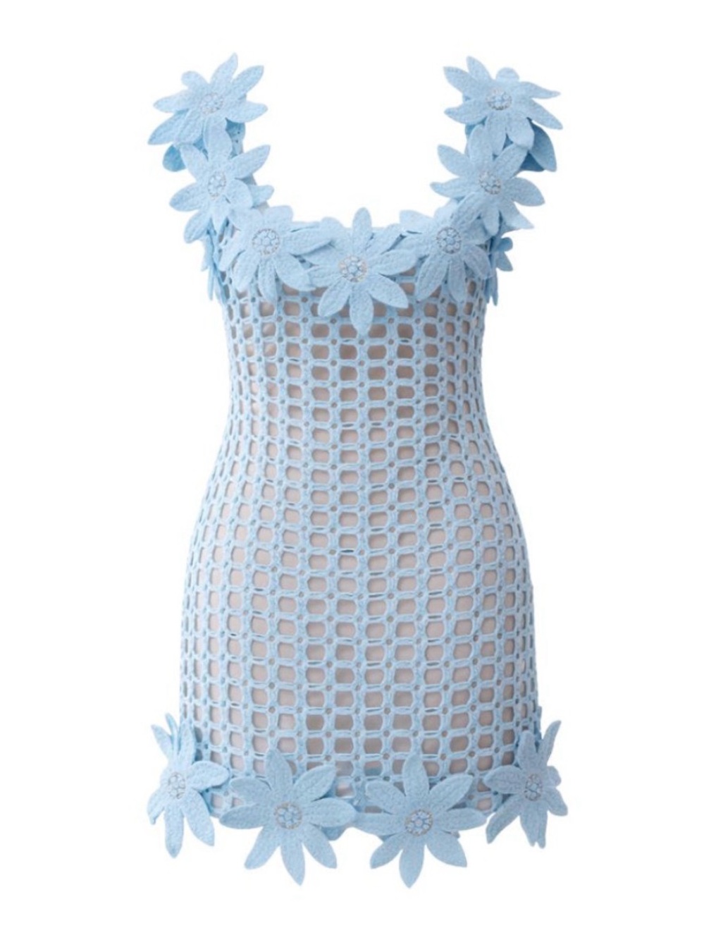 Light Blue Floral Crochet Mini Dress - Brand Not Specified